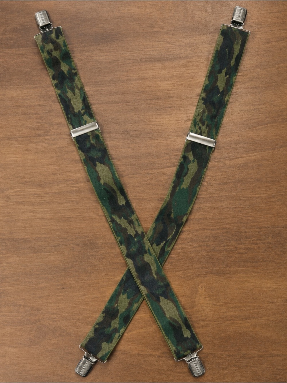 Camouflage clip Suspenders for Men - Green Camo adjustable 2” wide - Picture 1 of 8